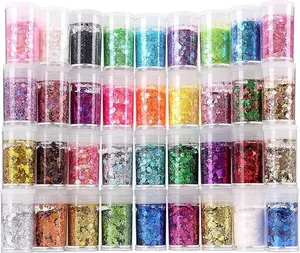 Chunky and Fine Glitter Mix, Estanoite 36 Colors Chunky Sequins & Fine Glitter Powder Mix, Cosmetic Makeup Flakes for Face Body Eye Nail Art Resin Epoxy