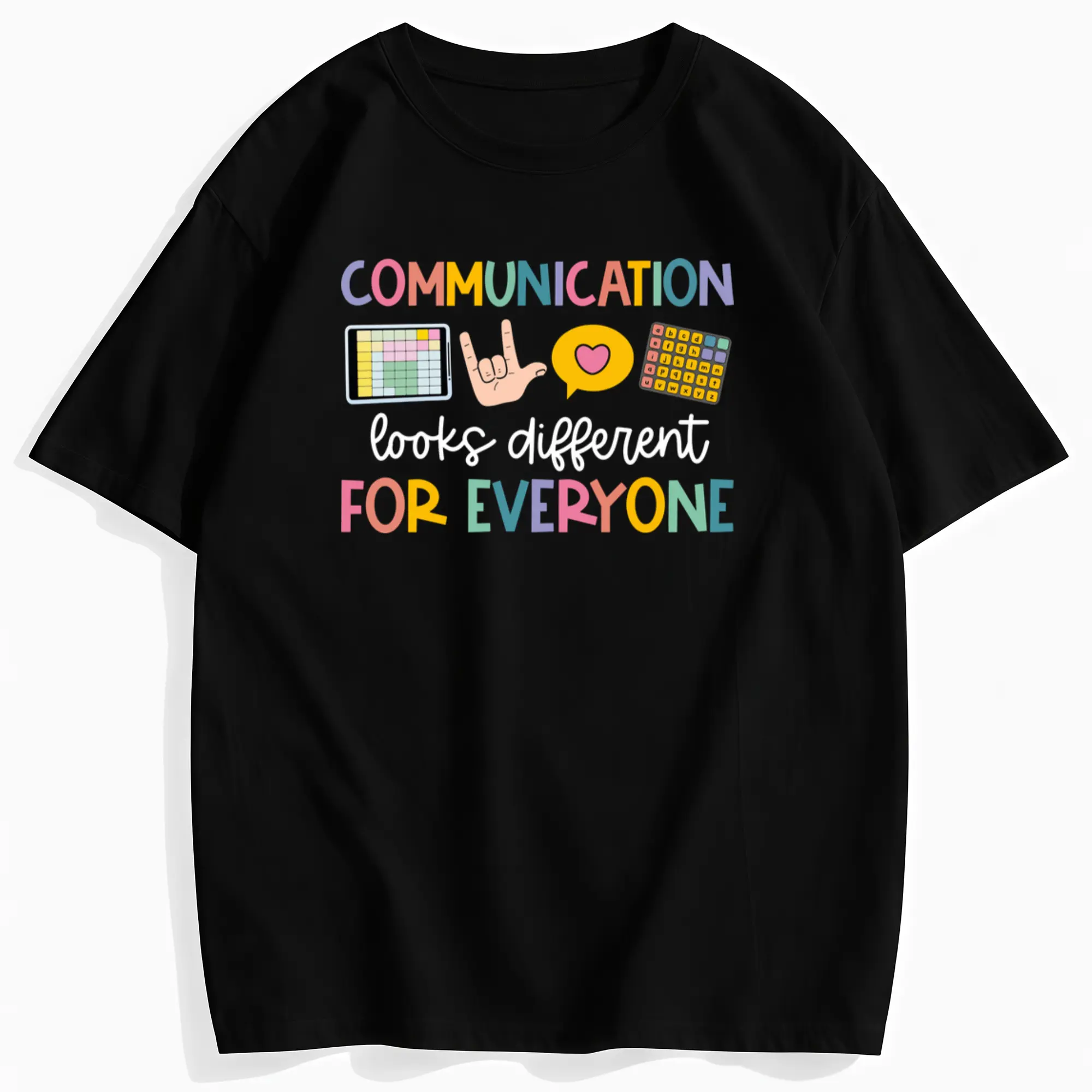 Communication Looks Different For Everyone Cotton T-Shirt, Neurodiversity SPED Teacher Tee，Women's fashion,summer Women's clothes,vintage shirts