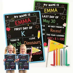 First Day of School Sign 10x14 Reusable Chalkboard, Double Sided First & Last Day School Board with Markers & Pencil Pennant
