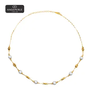 ANGEPERLE S925 Silver Freshwater Pearl "Gablily" Necklace 6.3-7.3mm TSSLF213