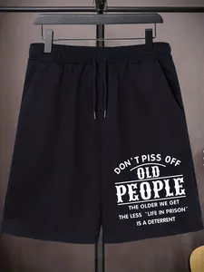 Men'S Plus Size Athletic Shorts - Navy Blue with Bold "DON'T PISS OFF THE OLD PEOPLE" Print - Elastic Drawstring Waist - Stretchy Gym, Casual & Everyday Shorts - Funny Saying Apparel for Men, Gym Shorts, Comfortable Fit, PLUS SIZE