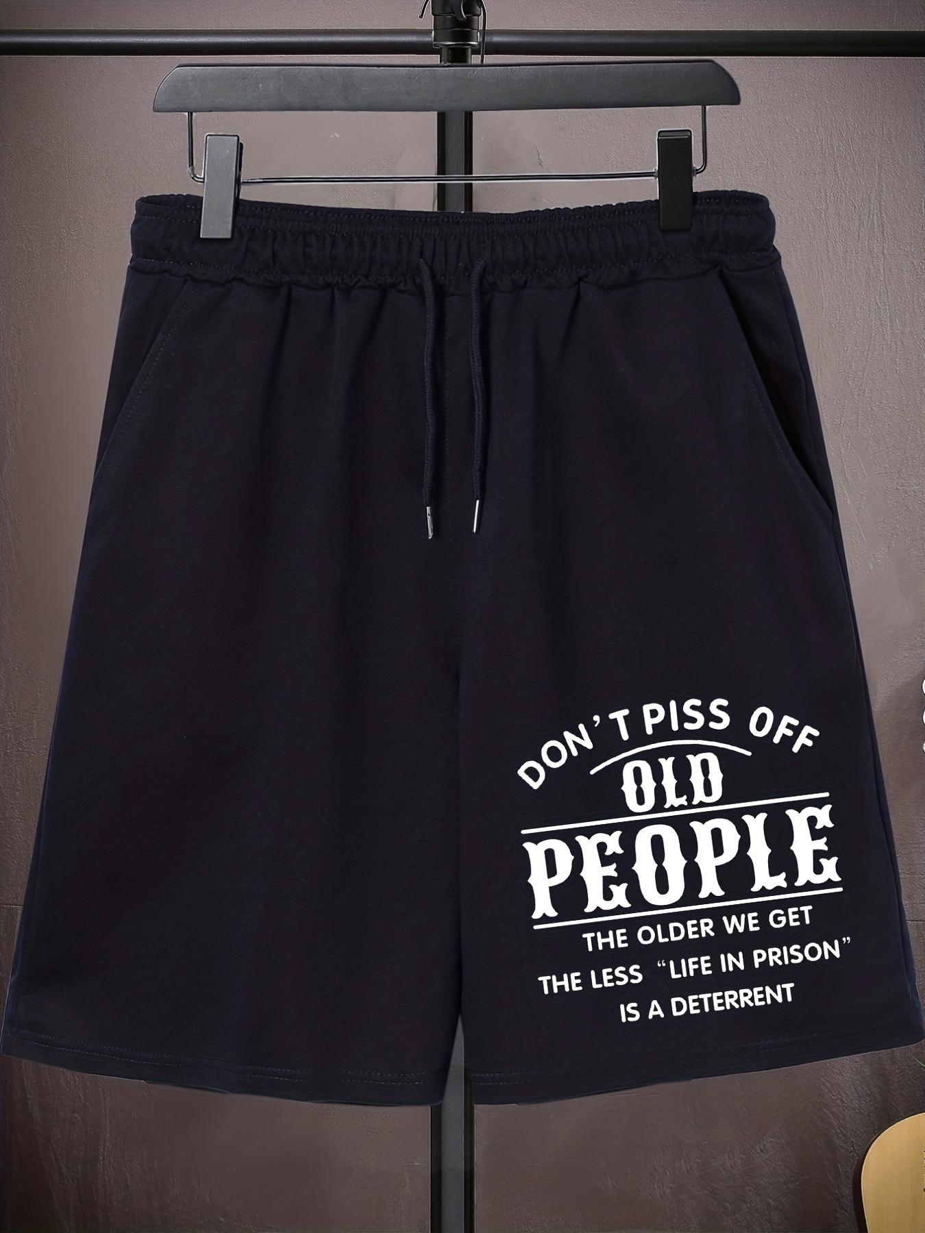Men'S Plus Size Athletic Shorts - Navy Blue with Bold "DON'T PISS OFF THE OLD PEOPLE" Print - Elastic Drawstring Waist - Stretchy Gym, Casual & Everyday Shorts - Funny Saying Apparel for Men, Gym Shorts, Comfortable Fit, PLUS SIZE