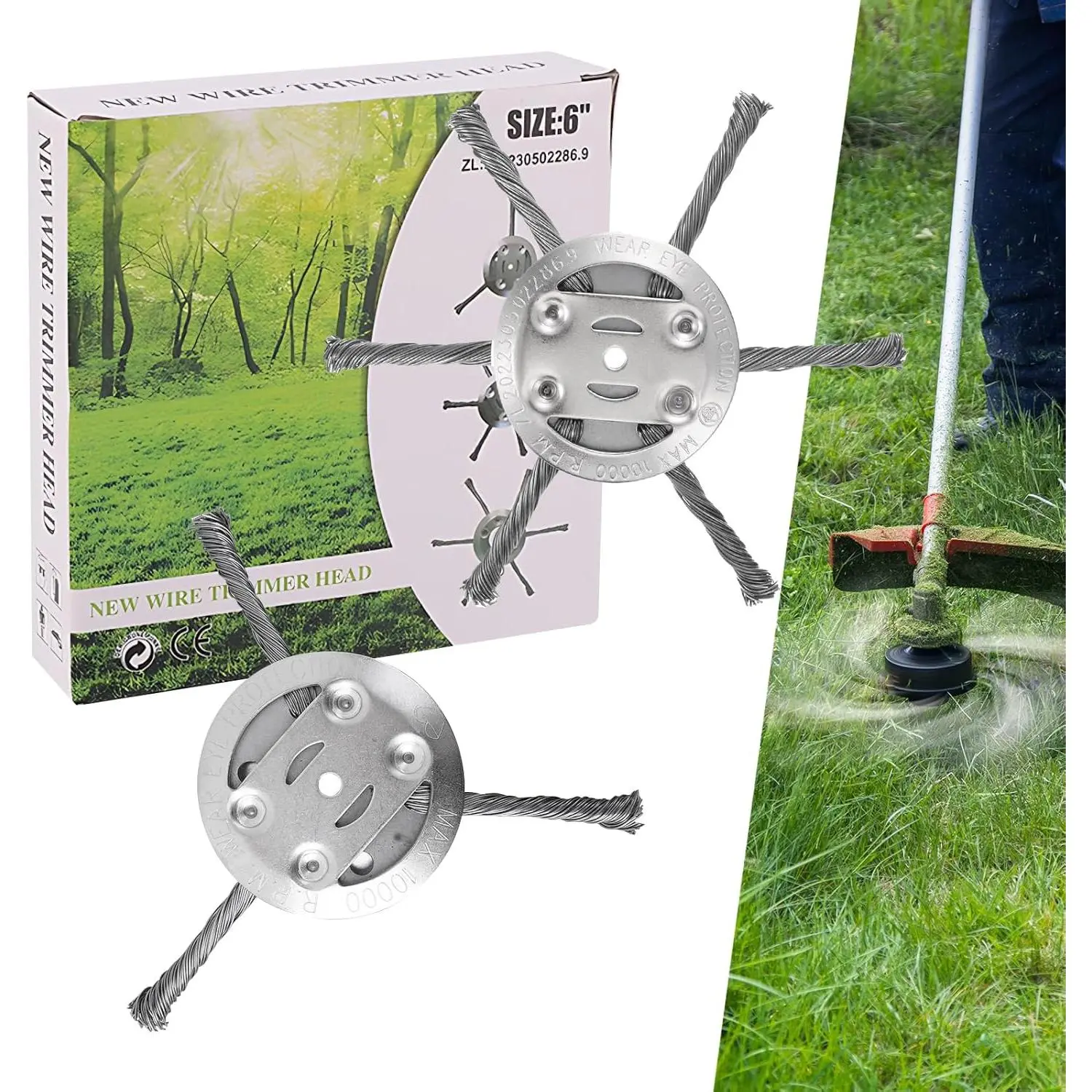 New Steel Wire Grass Trimmer Head, 6 Inch Steel Wire Weed Brush Cutter Trimmer Head, Unbreakable Steel Wire Grass Trimmer Head Suitable for 5mm Inner Shaft (2pc)