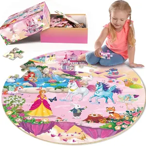 SYNARRY Unicorn Princess Mermaid Fairy Floor Puzzle for Kids Ages 3-5, Large 70 Piece Wooden Puzzle for Kids Ages 4-6, Preschool Toys Gifts for 3 4 5 6 7 8 Years Old Boys Girls Children