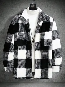 Men's Loose Plaid Collar Soft Fleece Coat, Fall & Winter Casual Fashion Outerwear, Multiple Colors Available, Comfortable Fit