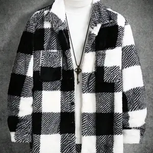 Men's Loose Plaid Collar Soft Fleece Coat, Fall & Winter Casual Fashion Outerwear, Multiple Colors Available, Comfortable Fit