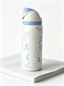 Owala FreeSip 32oz Insulated Stainless Steel Water Bottle - Blue Bow Design, 24H Cold Leak-Proof Straw Drinkware, Reusable Bottle Vacuum Flask, Travel Tumbler, Portable Kitchenware, Water Bottles