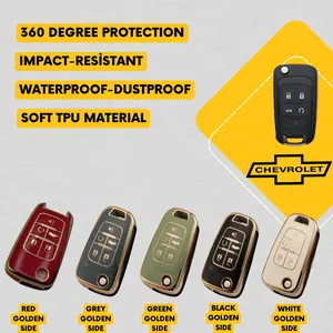 CHEVROLET 5-Button Flip Key Fob Cover for Camaro, Cruze, Equinox, Malibu, Sonic - Tpu Remote Case