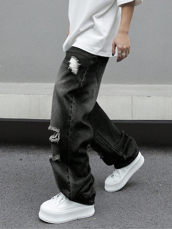 Men’s Loose Fit Distressed Denim Jeans for Streetwear and Everyday Style gift for dad jeans pants for men christmas gifts for dad mens pants cute boyfriend gifts mens jeans black jeans fall clothes dad gifts for christmas winter clothes