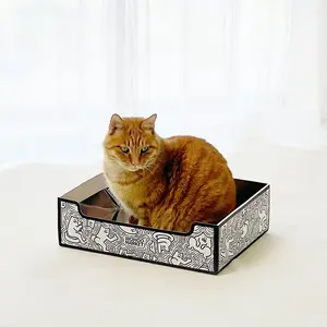 Minimalist Doodle Art Cat Litter Box - Modern Waterproof Cat Toilet with Unique Graffiti Design - Easy to Clean Pet Potty for Indoor Cats - Decorative Cat Hygiene Supplies