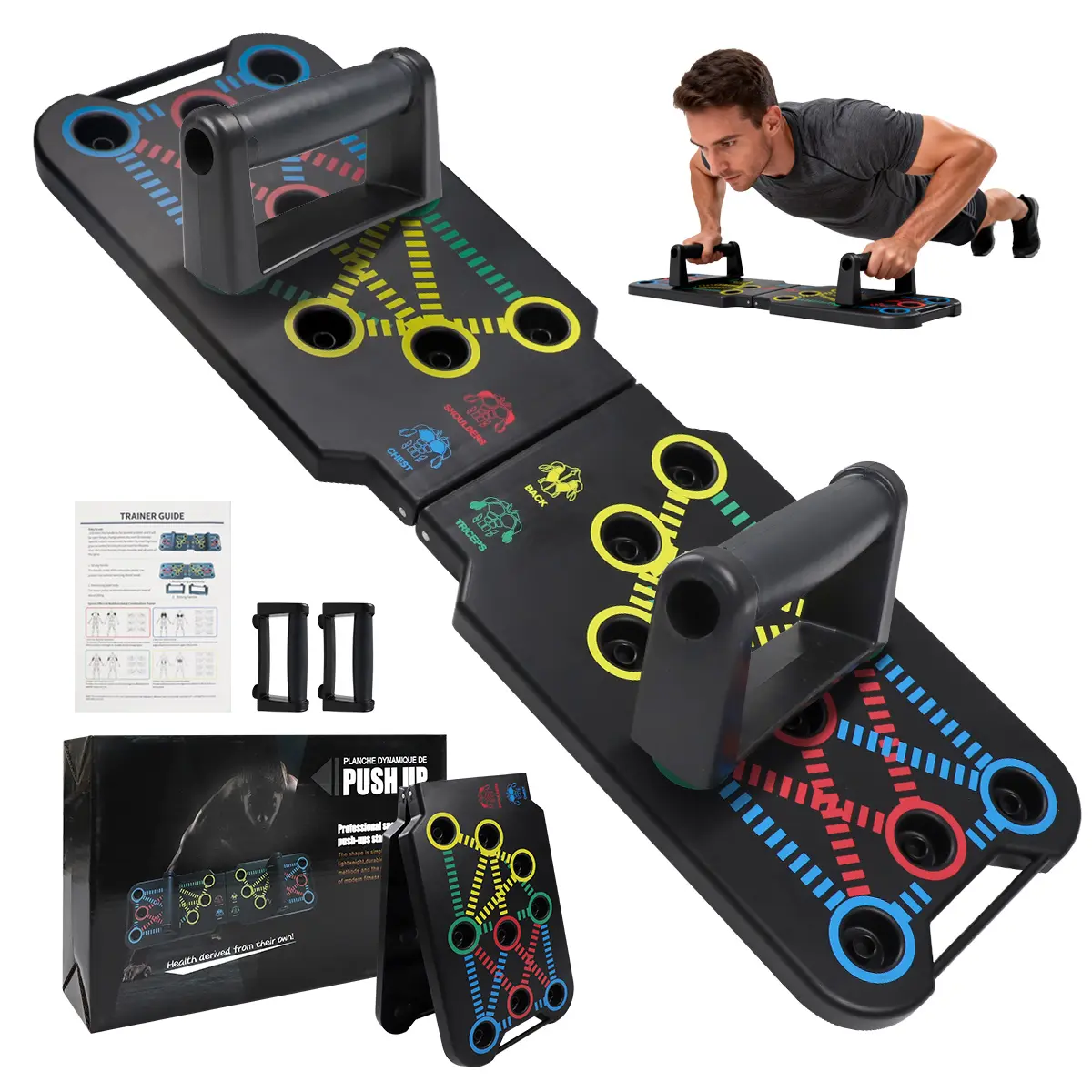 LONGGYMLIT Foldable Portable Push Up Board, Compact Space-Saving Color-Coded Trainer, Full Body Home Fitness Equipment for Men Beginners, Fitness Gift