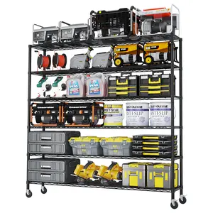 FCH 6-tier, modular, adjustable shelf spacing, with adjustable casters. Display rack, iron, 150*45*213cm.