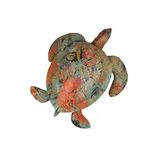 Sea Turtle Statue - Multicolor Resin, 12in Coastal