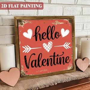 2D Romantic Valentine Art Decorative Sign 'Hello Valentine' | 8.0x8.0 Inch Wooden Sign, Farmhouse Wall Plaques for Kitchen, Entrance, Cafe, Office Desk/Wall Decor, Perfect for Valentine'S Day Gifts