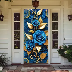 Front Door Decoration Cover Porch, Elastic Fabric Door Cover for Decorating Stretch Gate Covering for Interior, External Festive Season House Decoration