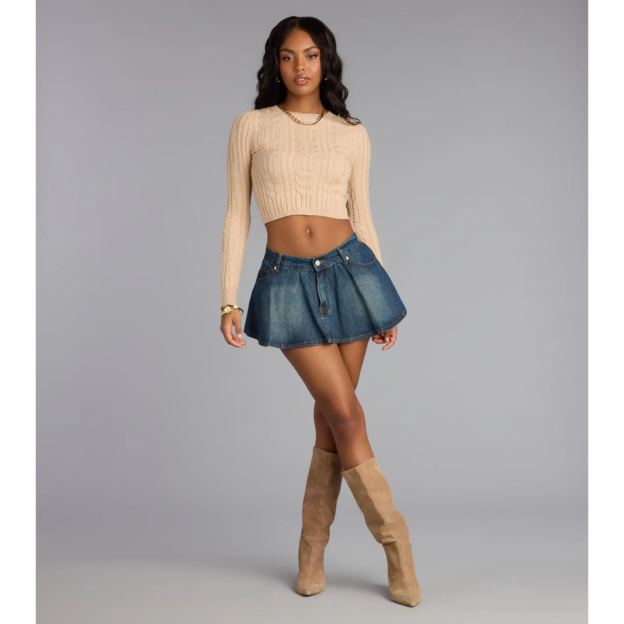 Flirty Confidence Denim Micro Skater Skort