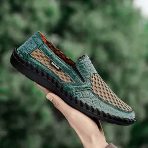 Men's Breathable Mesh Slip-On Loafers - Lightweight Casual Driving Shoes for Summer, Comfortable Handmade Non-Slip Walking Shoes for Men