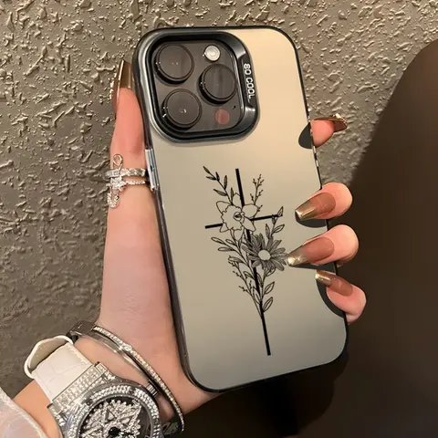 Cross Flowers Pattern 1.2mm Durable Silicone Cellphone Case - Customized Heavy Duty Protection Cover for iPhone 15,16,14 Pro Max,13,12,11,XR,XS Plus, Slim Fit, Shockproof, Non-Slip Military-Grade Accessory