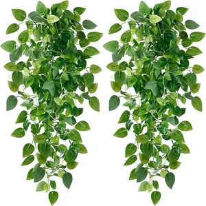 Fake Hanging Plants 2 Pcs Artificial Hanging Plants Fake Ivy Vine Faux Pathos Vines Artificial Ivy Leaves Greenery Plant for Room Home Basket Decor Decorative Fruit