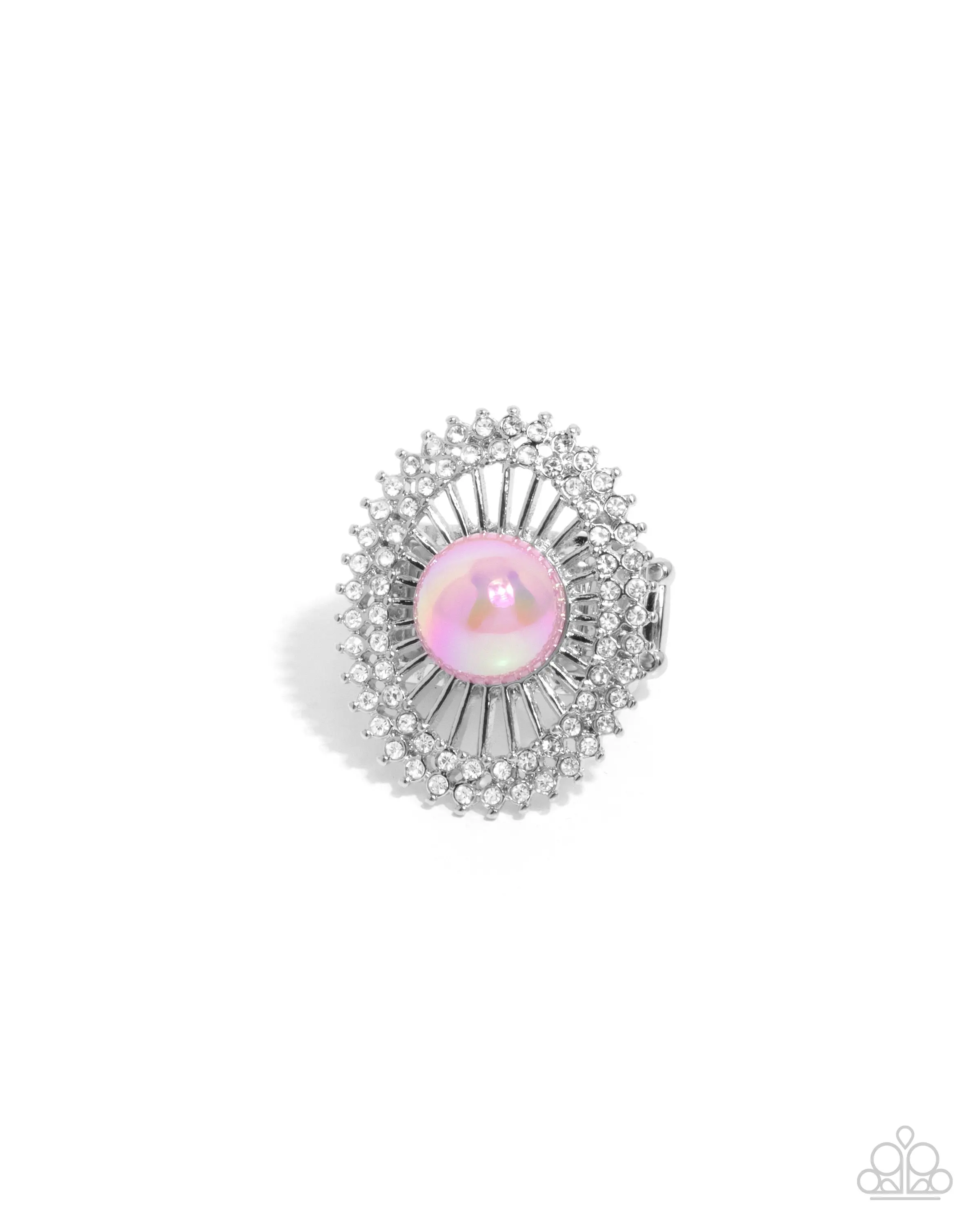 Ornamental Outline - Pink Iridescent Pearl Rhinestone Silver Ring - Paparazzi