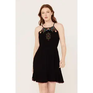 Wolfeboro Embroidered And Beaded Halter Mini Dress