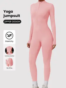 Women's Plain One-Piece Jumpsuit, Casual Breathable Quick-Dry Zipper Sportswear, Perfect for Running Skiing, Ladies' Snowsuit, Quick Drying Jumpsuit
