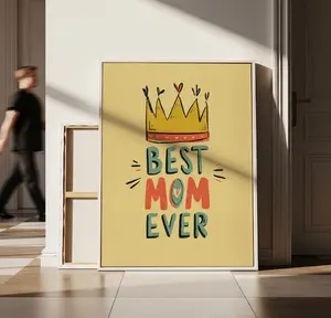 Mom Ever Canvas Art, Crown Typography Wall Decor, Motherhood Celebration Print