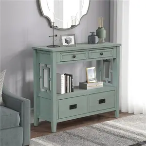 Direct Wicker  36'' Farmhouse Pine Wood Console Table Entry Table with 4 Drawers and 1 Storage Shelf (Green)
