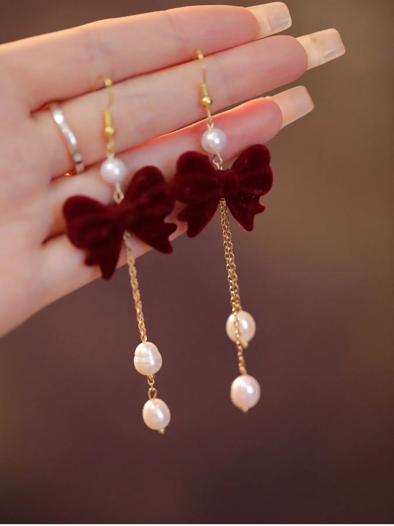 Elegant Bow Pearl Dangle Earrings for Women, Korean Fashion Long Drop Chain, Vintage French Style Jewelry, Romantic Party Date Accessory