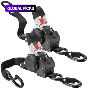 Retractable Ratchet Straps 1 in x 10 ft, Heavy Duty Tie Down Auto Retractable Ratchet Straps, for Motorcycle, Jetski, Kayak, Breaking Strength 1,543LBS/700KG #GLOBAL PICKS