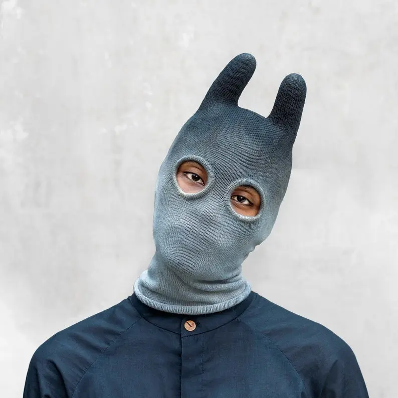 Blue Ombre Ski Mask – Handmade Cotton Rave Mask – Bunny / Bat Ears Costume Mask – Rabbit Mask Balaclava – Indigo Socky