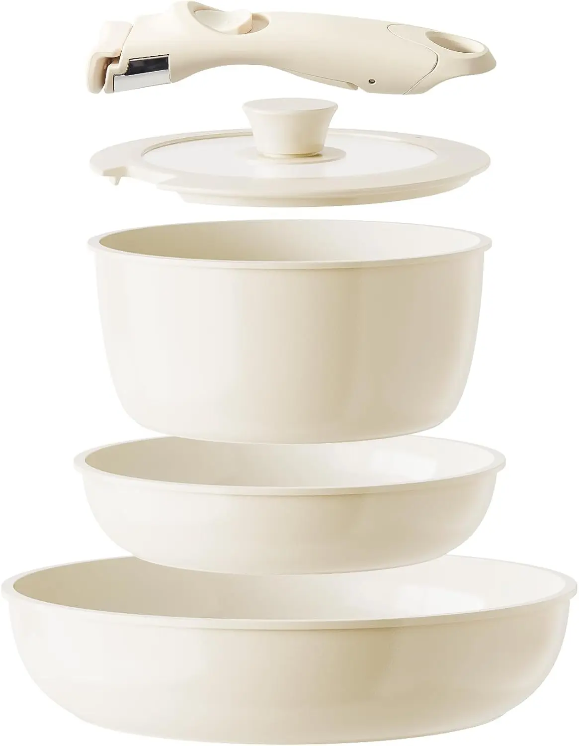 Redchef 5-Piece Non-Toxic Ceramic Cookware Set - Non-Stick, PFAS/PFOA/PTFE-Free, Detachable Handle, RV Kitchen Pots and Pans