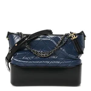 Pre-owned CHANEL leather Shoulder Bags Aged Calfskin Quilted Medium Gabrielle Hobo Navy Black J0022