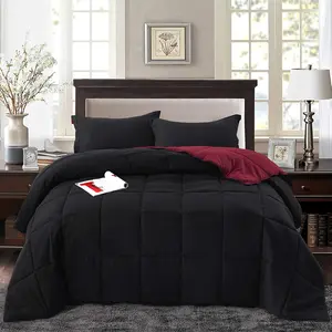 3pc Down Alternative Comforter - Comforter with Sham - Quilted Duvet Insert with Corner Tabs - Box Stitched - Super, Fluffy (Twin/Twin XL, Black)