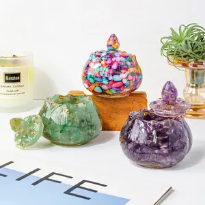 Natural Crystal Reiki Bowl for Meditation, Resin Healing Stone for Energy Cleansing, Home Decor Spiritual Tool, Intuitively Chosen Crystals