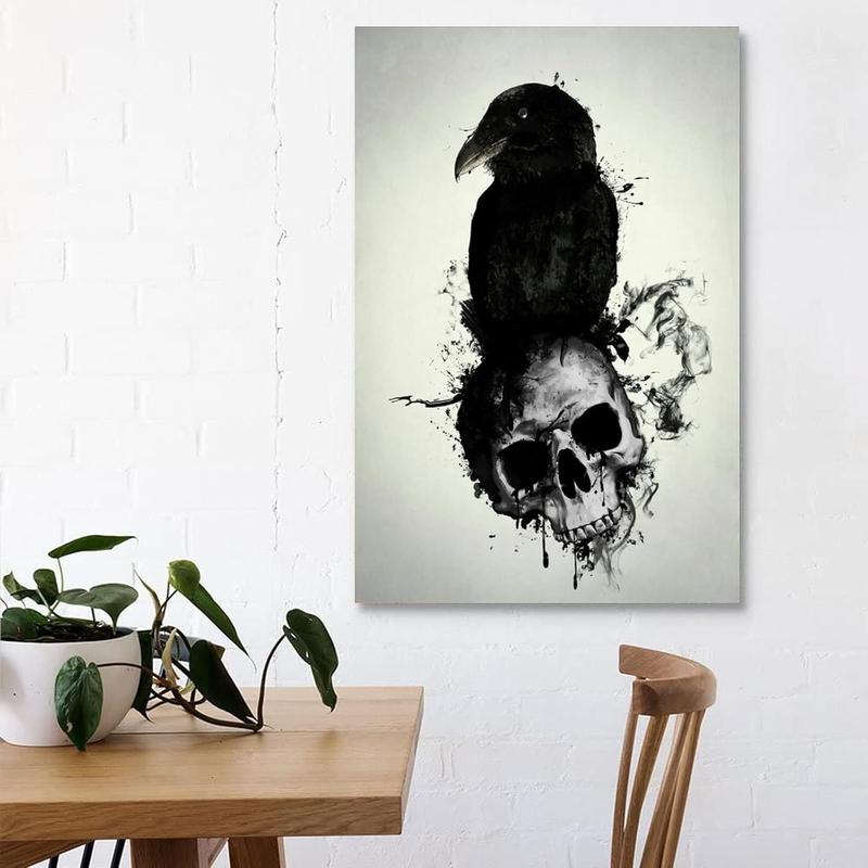 Skull and Raven Tattoo Meaning Poster Decorative Painting Canvas Wall Art Living Room Posters Bedroom Painting 12x18inch(30x45cm)