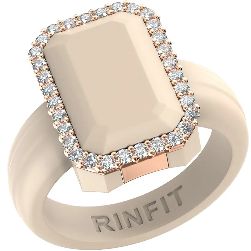 Rinfit Silicone Rings for Women with an Emerald Metal Frame with CZ Stones, Silicone Wedding Band and Statement Ring for Her, Flexible for Work, Gym, Pregnancy, Travel and Everyday Wear, Patented Design