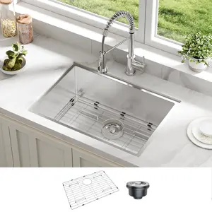 GARVEE Undermount Kitchen Sink, 27x19 Inch Stainless Steel Kitchen- Single Bowl Sinks , Modern Top Mount 16 Gauge Workstation Sink-with Cutting Board for Bar, Silver (Not Included Faucet)