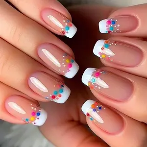 Vivid Dot Veil Press On Nails | CurvLife Nail | 24pcs Medium Oval Fake Nails | Glossy Finish with Colorful Polka Dots & Sheer Base | Easy to Apply, Comfortable & Long-Lasting | Great for Daily Outfits, Parties, Gatherings & Playful Styles