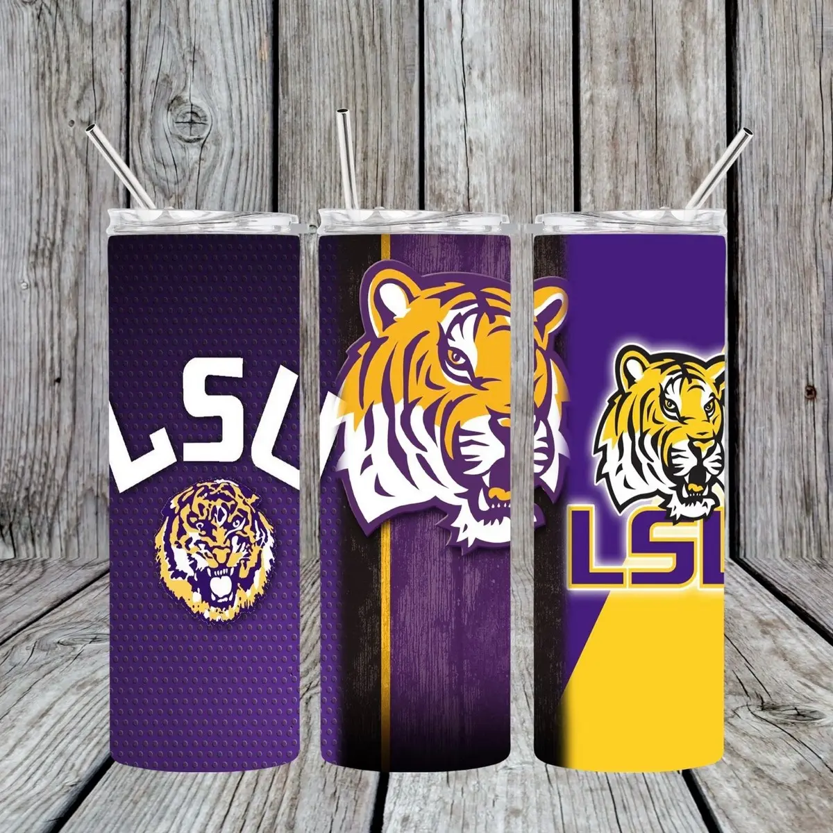 LSU Football Tumbler Stainless Steel Straw Water Bottles Drink Cup Drinkware Mug Portable Washable Reusable tumblers Insulated Steel Water Cup with Straw bottle lid
