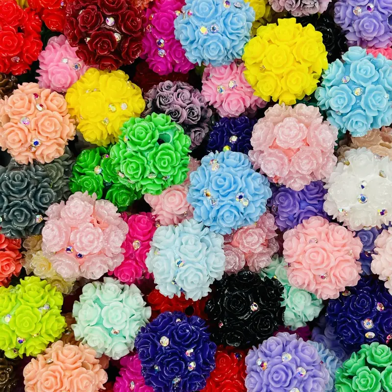 Bloom Box Ultimate Flower Bead Collection 20mm Velvety Roses Sparkling Rhinestone Blossoms & Pearl Accent Blooms for Crafting Beadable Pens Keychains Bracelets Necklaces Luminous Acrylic Resin Velvet