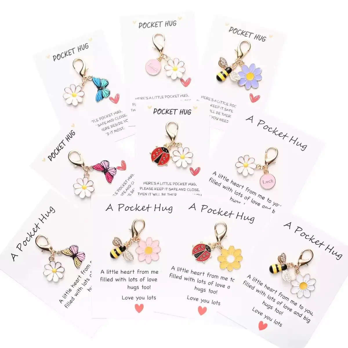 Pieces of 20 Pocket Hug Favors -Employee Appreciation Gifts Bulk for Coworkers with Exquisite keyring Pun NoteCards Quality Resin Butterfly Ladybird
