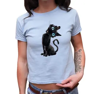 Coraline Black Cat Baby Tee, Retro Movie Tops, Cute Film Shirt, Gift for Cat Lovers, Trendy Y2K Clothing