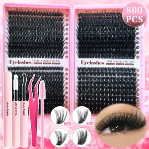 800Pcs/200Pcs Thick Cluster Eyelashes, 30D-120D Natural & Dense False Eyelash, Eyelash Extensions, D Curl Voluminous Lash Extension Kit with Glue, Tweezers & Brush, Mixed Lengths 9-16mm, Ultra-Thin Lightweight Lashes for Everyday, Dramatic Looks