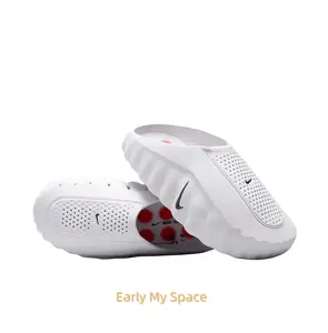 White Mule Slides, Red Cushioning Massage Outsole, Perforated Upper, Pre-Game Recovery Tech Slides