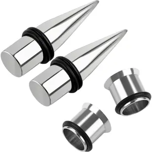 , 4 Pack 9mm Taper and Tunnel Stainless Steel Ear Stretching Kit Gauges Gauging Plugs