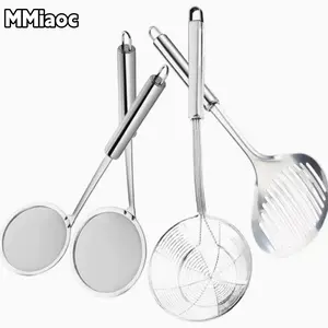 4pcs  Large Stainless Steel Colander Skimmer- Durable Kitchen Strainer for Frying, Hot Pot, Cooking, and Baking- Easy Draining, Heat Resistant, and Dishwasher Safe- Perfect for Restaurant and Home Use Father's Day Gifts tiktokshopspringglowup