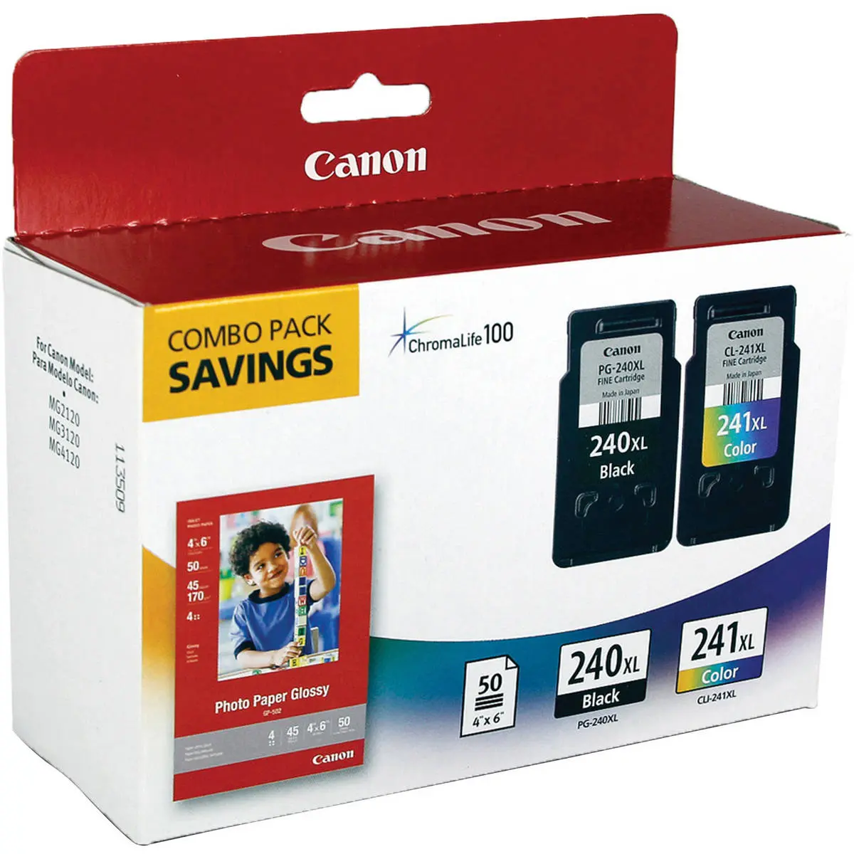 Canon PG-240XL Black & High-Yield CL-241XL Color Ink Cartridges with GP-502 4x6" Glossy Photo Paper (50 Sheets) – Fine Technology, Chromalife100 System, Cost-Effective Solution for Select PIXMA MG, MX, TS Series Printers, Impressive Prints