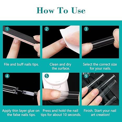 240-Piece Set of Transparent Clear Long Square Nail Tips, Full Cover Acrylic False Nails with Glossy Finish and Pure Color Design for Nail Art Extensions - Natural Look and Easy to Apply