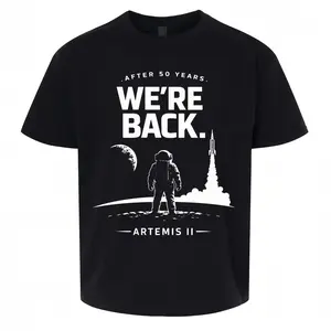 Artemis II Space Mission Moon Landing Astronaut Shirt After 50 Years We're Back Black Unisex Tee trendy graphic tees for women cute tops t shirts women's graphic tees vintage graphic tees oversized